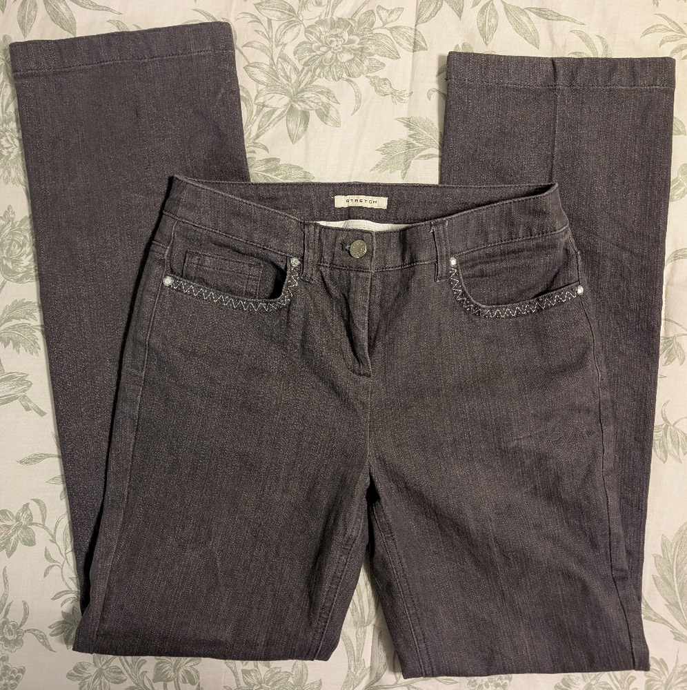 Jones New York Sport Petite Stretch Brown Embellished Bootcut Jeans